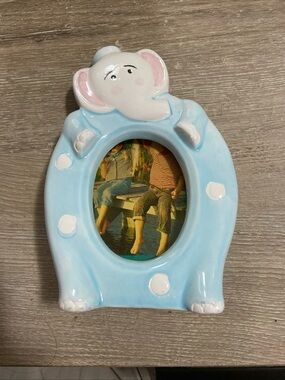 Vintage Blue Elephant Ceramic Photo Frame